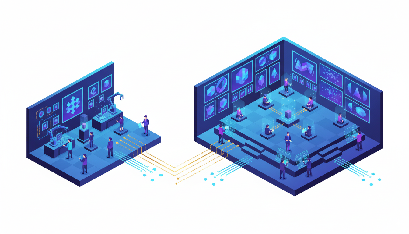 NFT marketplace illustration showing digital art and collectibles