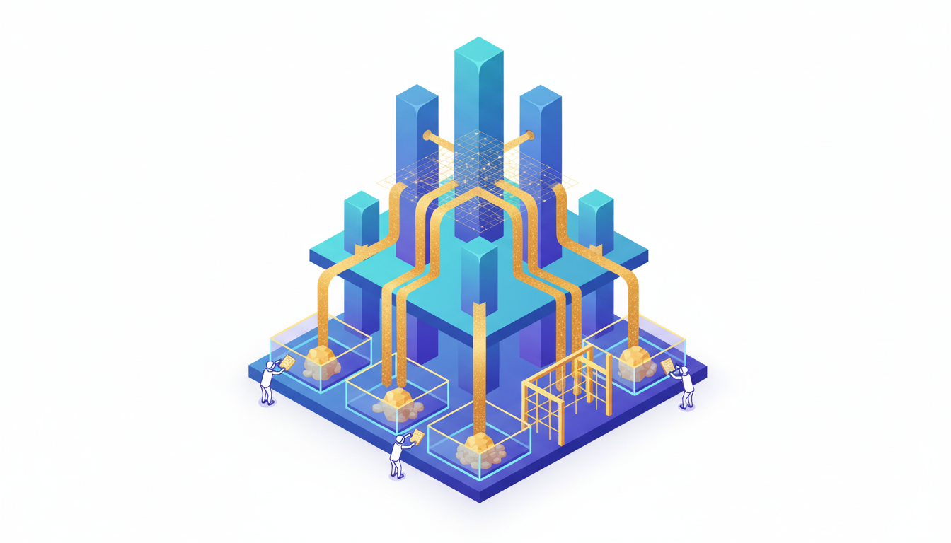Staking ecosystem illustration showing validators and reward flows